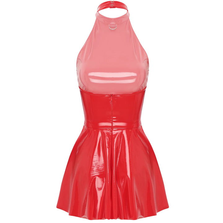 Luxury Glossy Patent Leather Mini A Line Dress