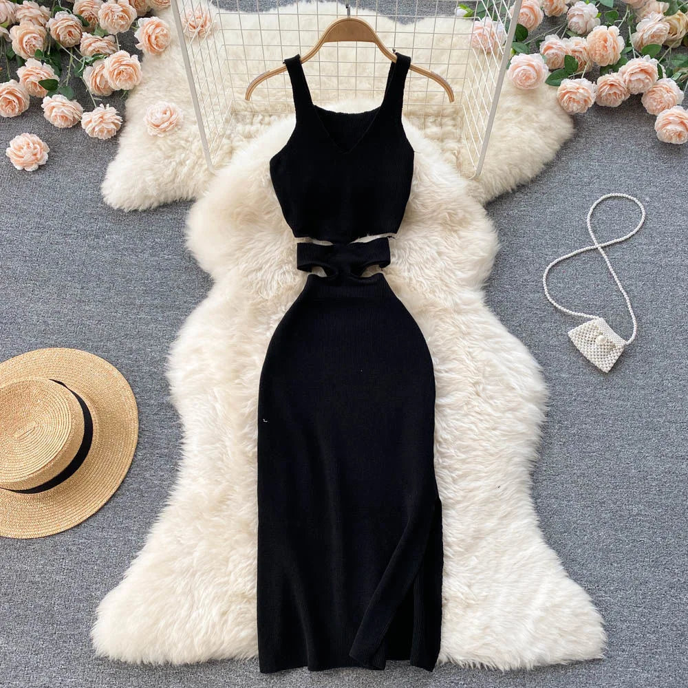 YuooMuoo Women Cutout Waist Knitted Bodycon Dress