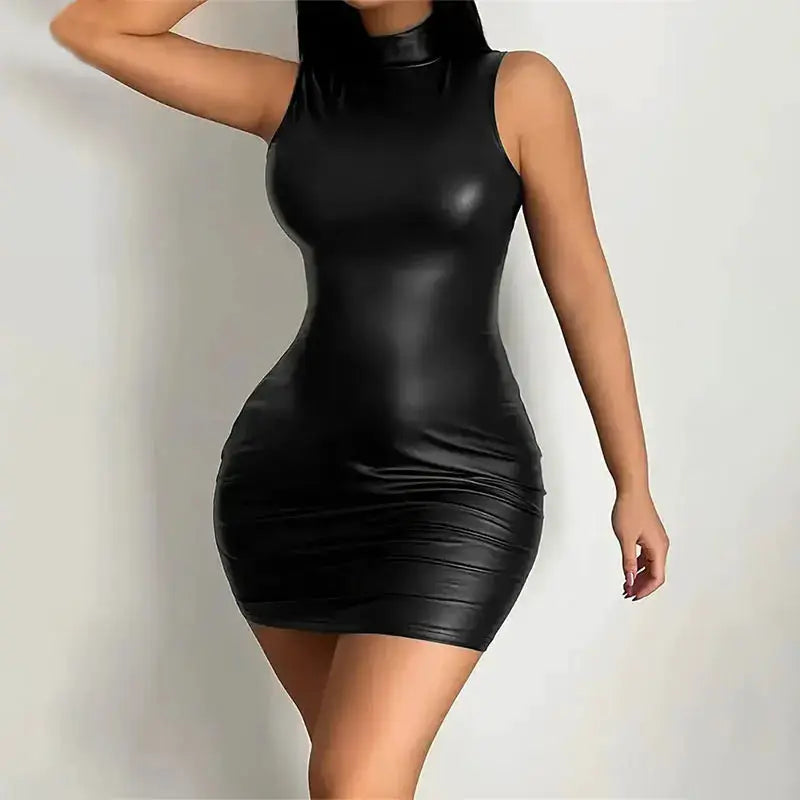 Party Bodycon Lady s Solid Color Dress Sexy Sleeveless Slim Elastic Package Hip Tee Skirt Mini Short Dress