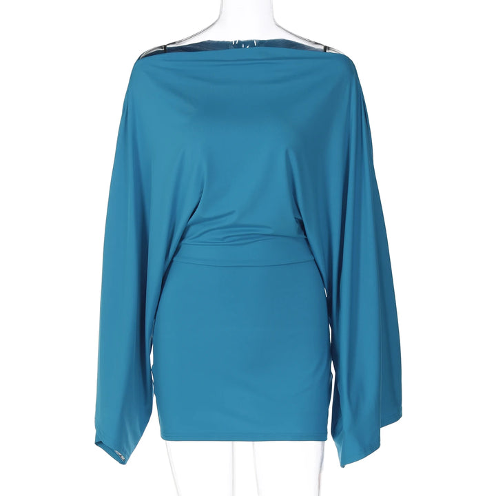 Elegant Ruched Mini Knit Dress With Cloak Sleeves