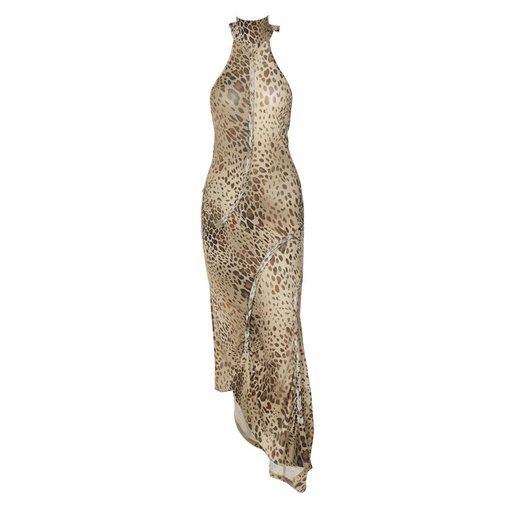 Leopard Maxi Dress With Halter Neck And Backless Design For Chic Evening Wear