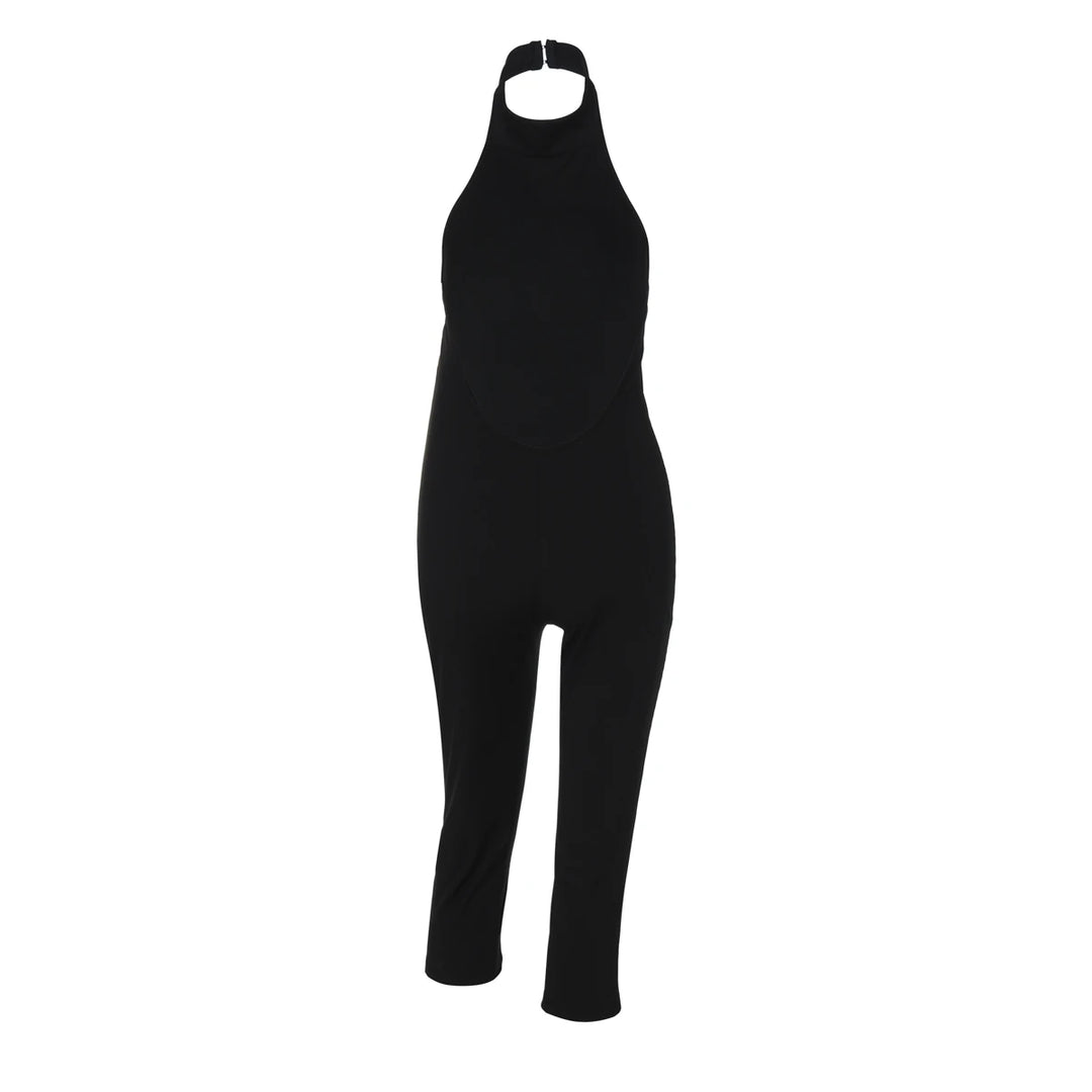 Elegant Ribbed Knit Halter Neck Bodycon Jumpsuit