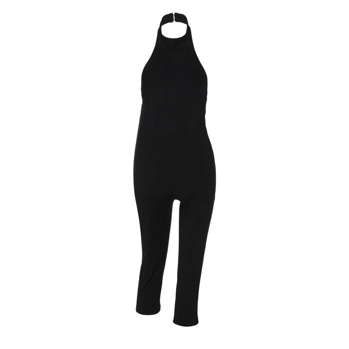 Elegant Ribbed Knit Halter Neck Bodycon Jumpsuit