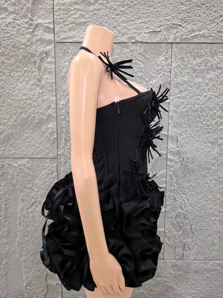 Black Floral Two Piece Strapless Bodycon Dress