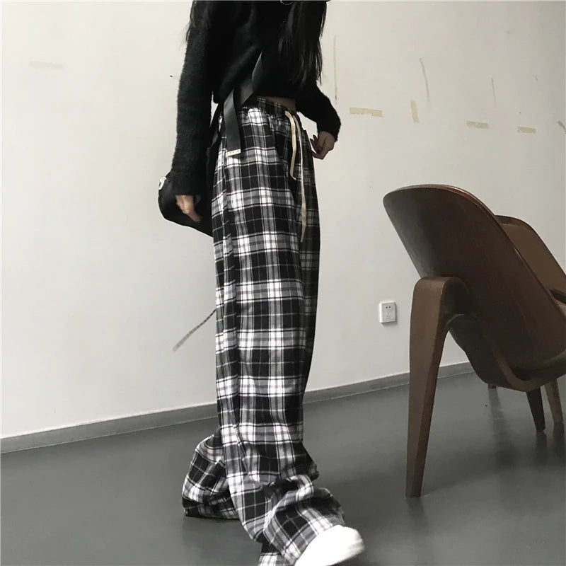 Premium Plaid Sweatpants Wide Leg For Students