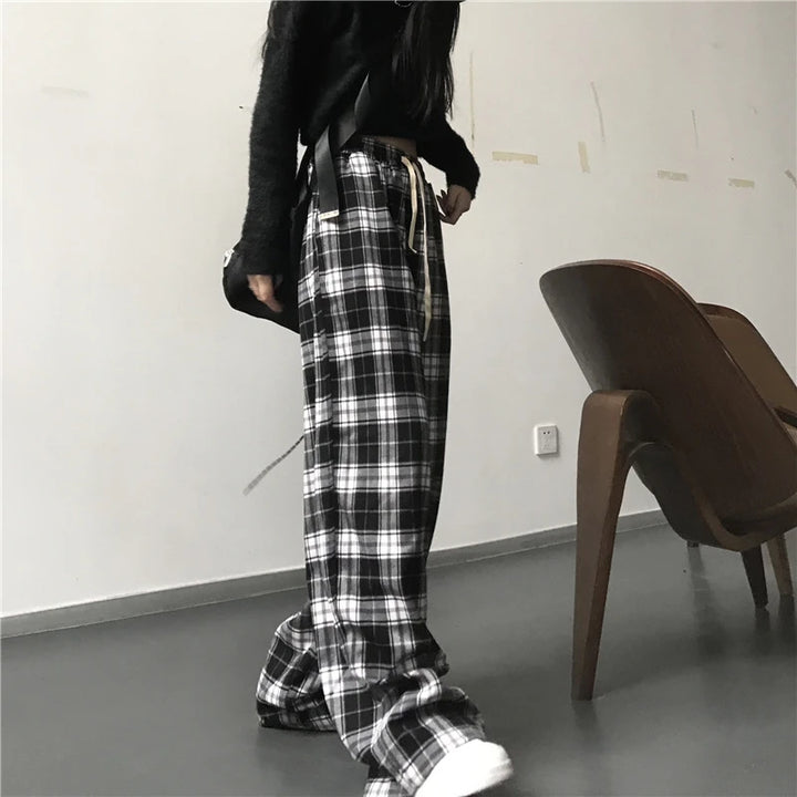 Premium Plaid Sweatpants Wide Leg For Students