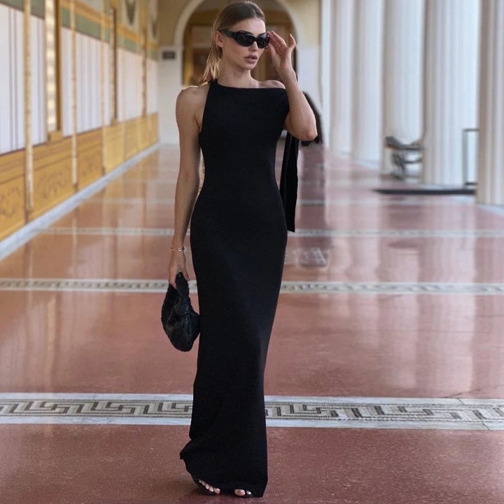 Hugcitar Patchwork Knit Maxi Dress Y2k Slim Fit