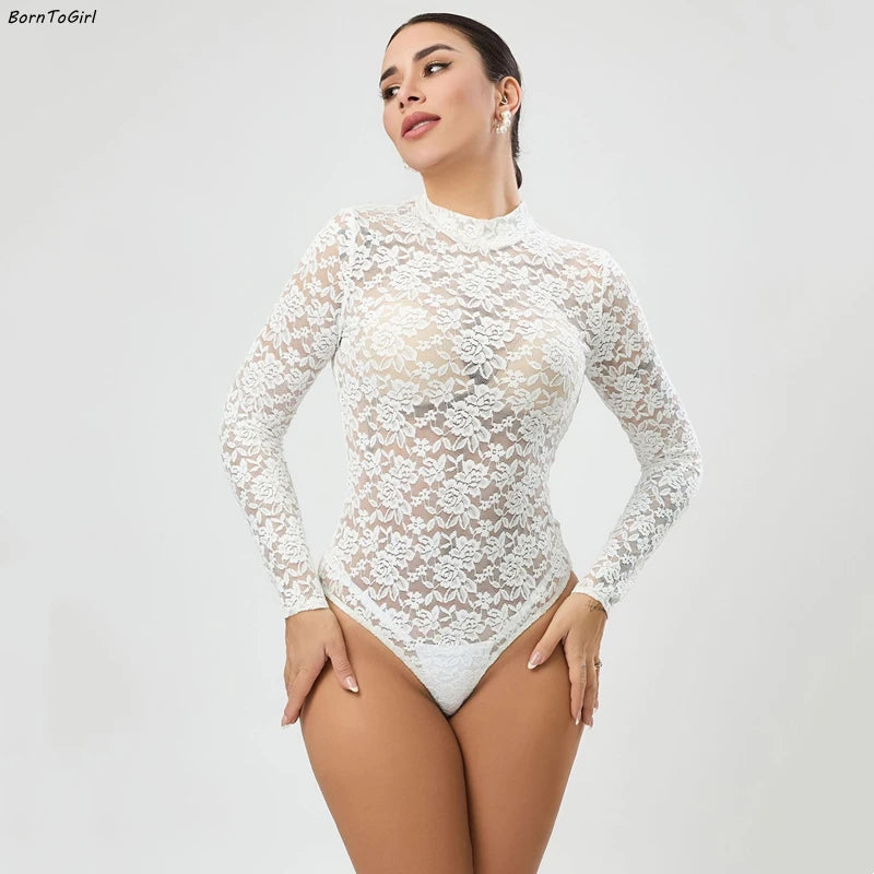 BornToGirl Sexy Y2K Lace Bodysuit Slim Bodycon