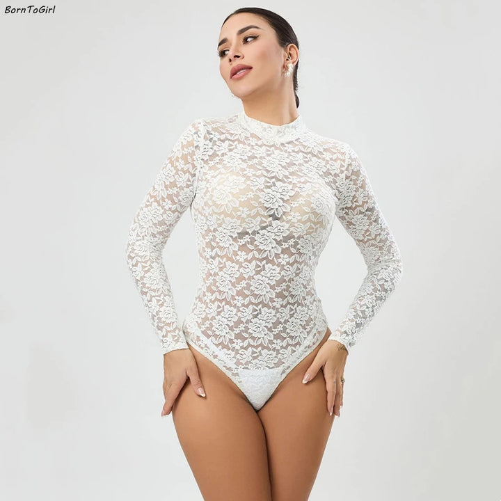 BornToGirl Sexy Y2K Lace Bodysuit Slim Bodycon