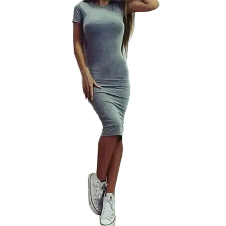 Summer Women Dresses Knee-Length Shinny Casual Short Sleeve Bandage Bodycon Sheath Dress Vestidos