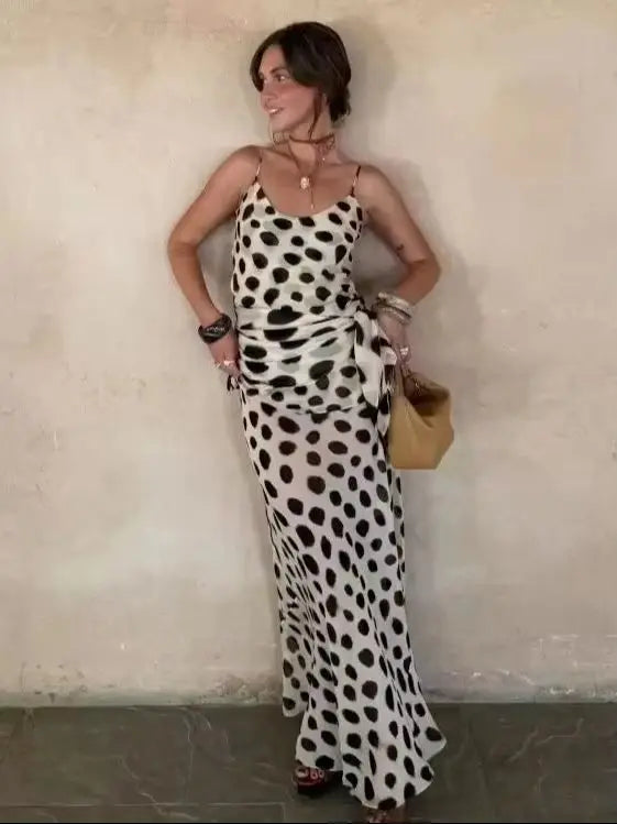 Bold Animal Print Slip Dress V Neck Ruched Maxi