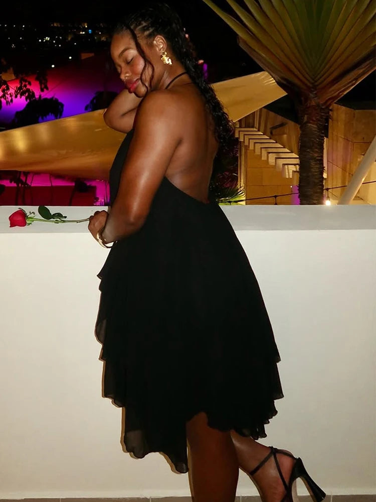 Y2K Mini Dress Tiered Backless Elegant Style