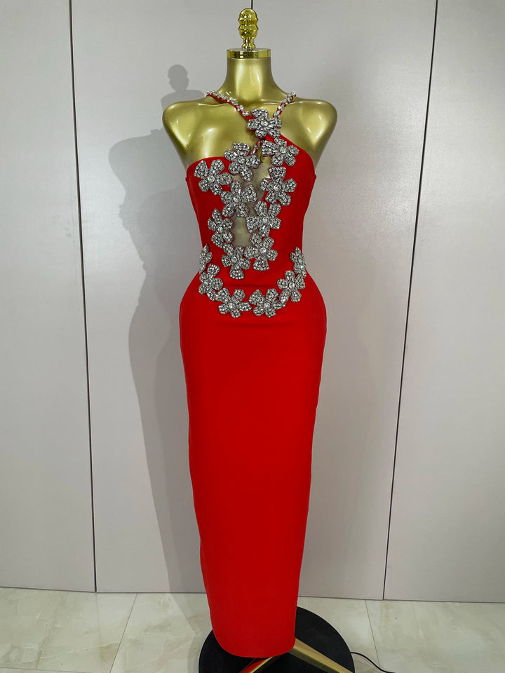Sexy Backless Sparkly Crystal Diamonds White Bodycon Bandage Dress Women Celebrity Elegant Evening Club Party Birthday Dresses