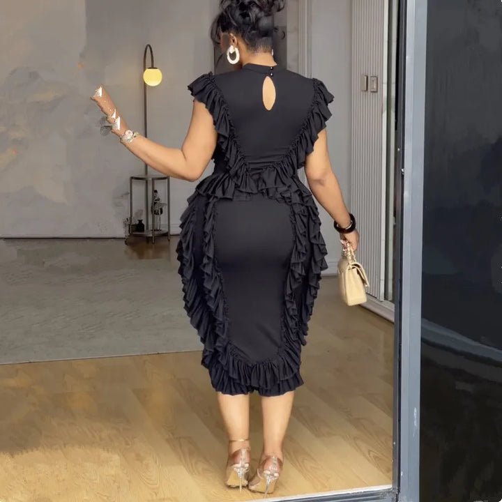 Elegant Women Summer Ruffles Bodycon Midi Dress