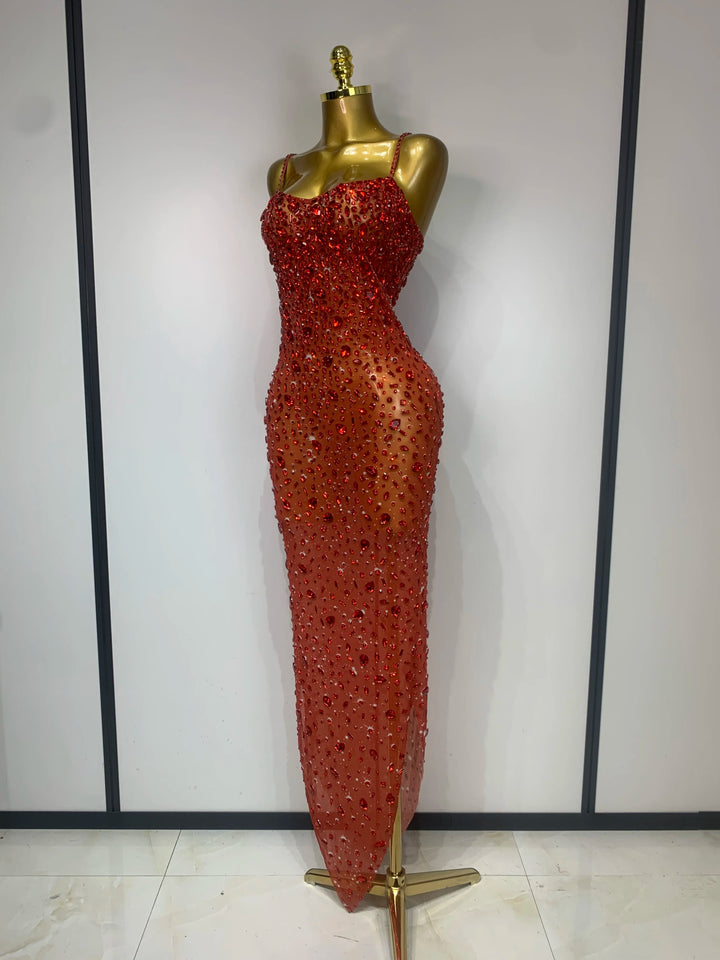 Kormanly Rhinestone Mesh Evening Gown Exclusive