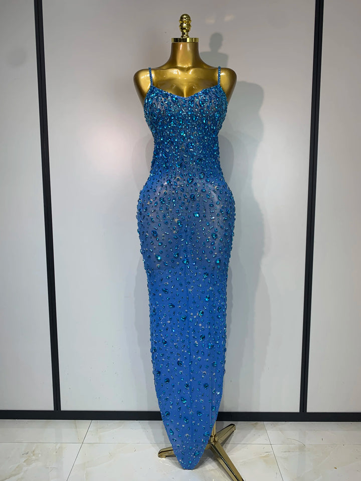 Rhinestone Mesh Bodycon Dress For Women Red Carpet