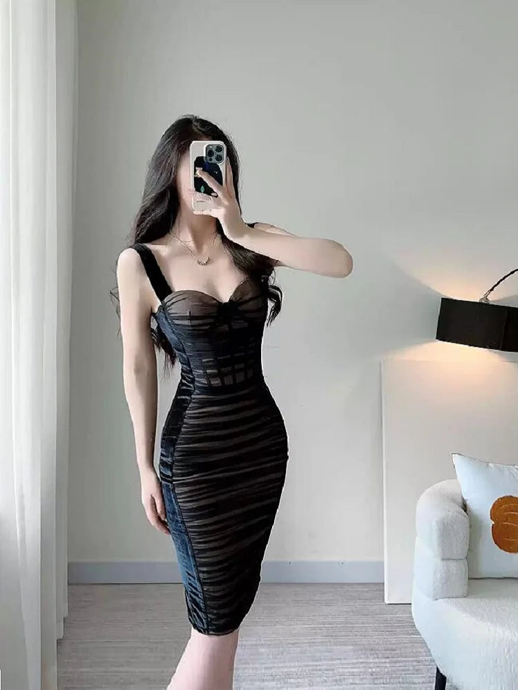 Beaukey Sexy Vintage Black Bandage Dress Bodycon