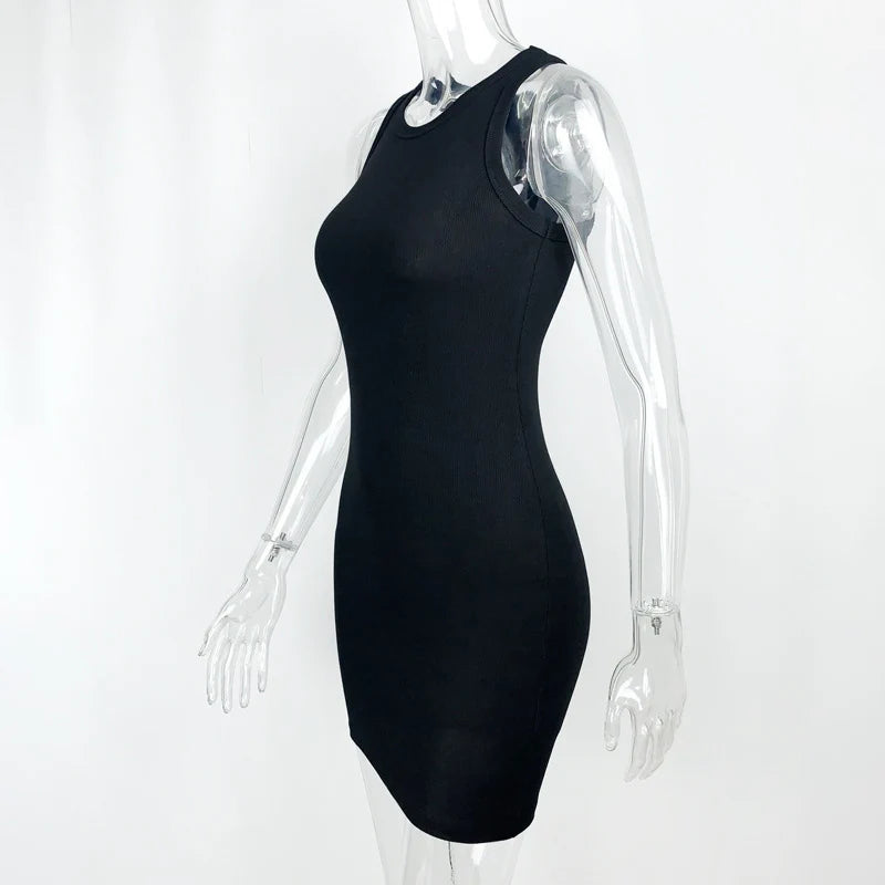 Premium Black Ribbed Bodycon Mini Dress With High