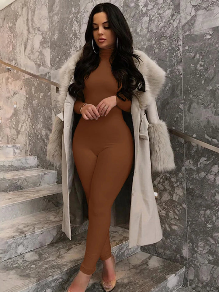 Hugcitar Long Sleeve Turtleneck Bodycon Jumpsuit