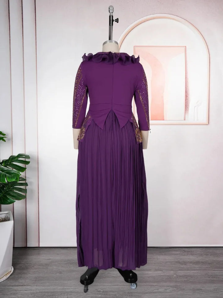 Elegant Diamond Embroidered V Neck Maxi Dress For