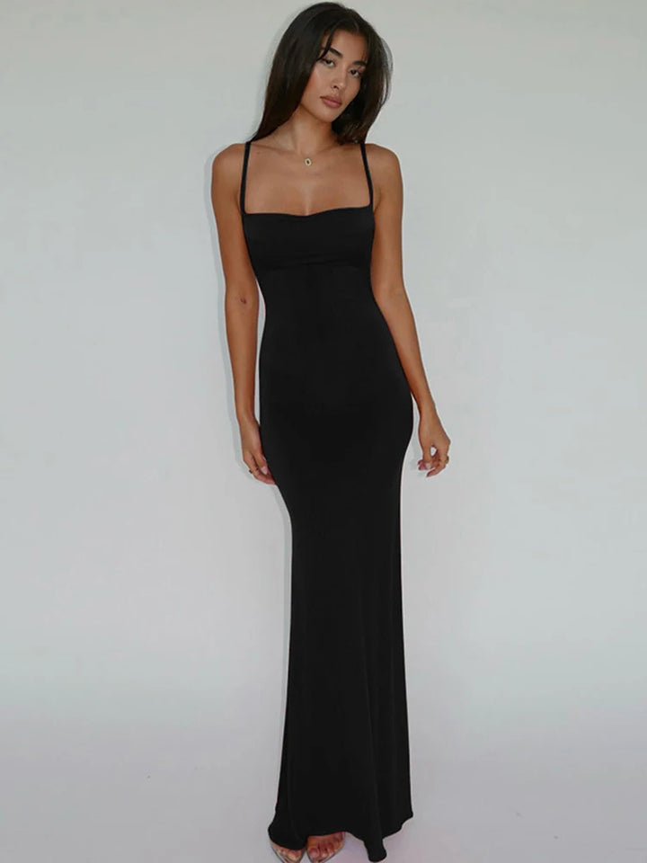 Y2K Solid Sleeveless Backless Bodycon Maxi Dress
