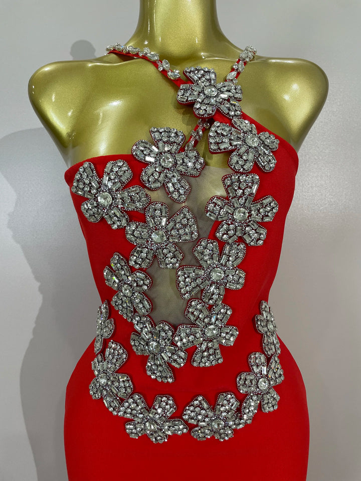 White Sparkly Crystal Diamond Backless Bodycon