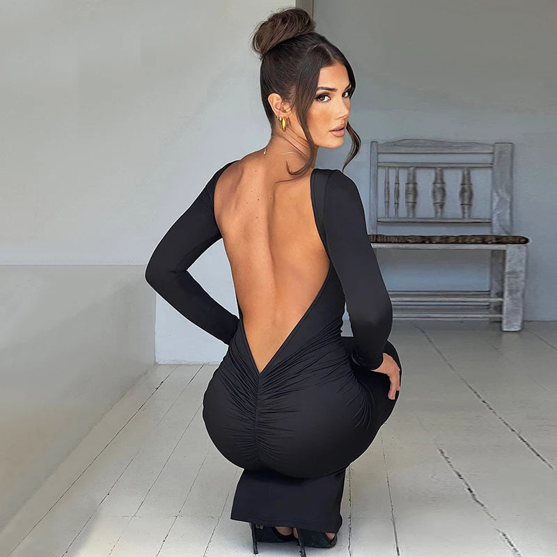 Hugcitar Solid Knit Bodycon Maxi Dress