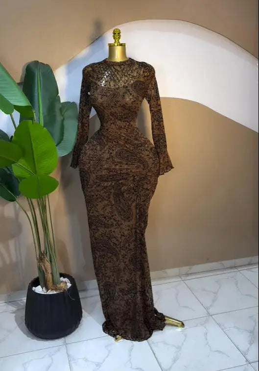 CM.YAYA Women Mesh See Through Lined Bodycon Dress