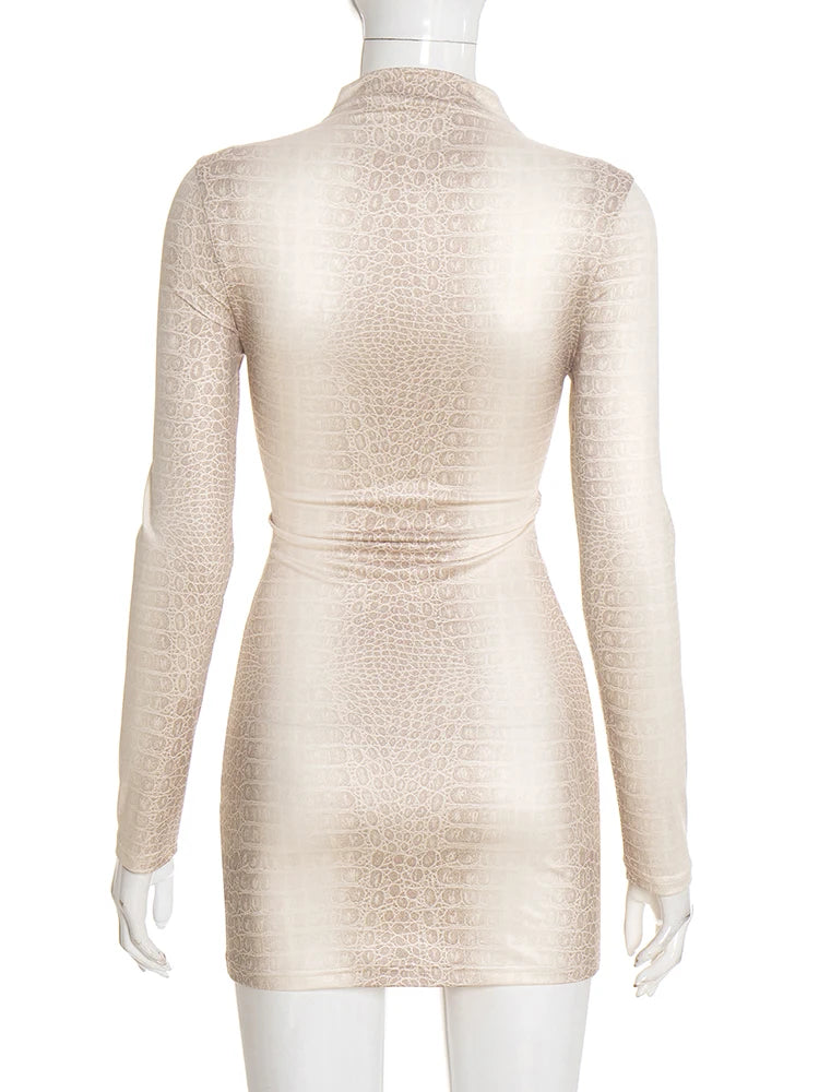 Bold Snake Print Full Sleeve Mini Bodycon Dress