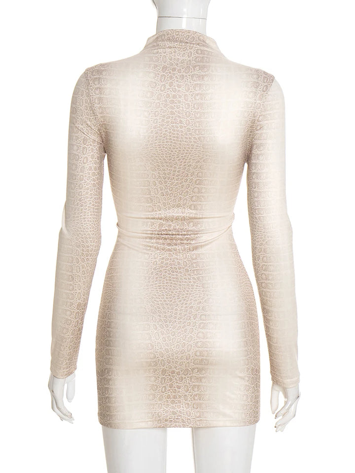 Bold Snake Print Full Sleeve Mini Bodycon Dress