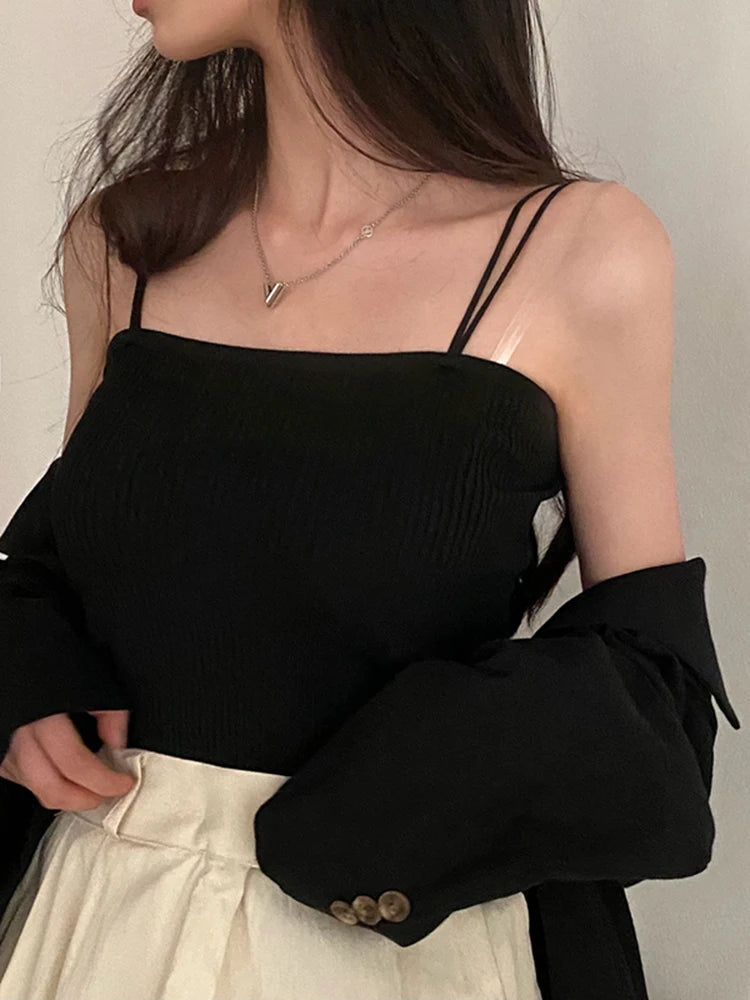 Slim Stretch Cotton Knitted Halter Crop Vest