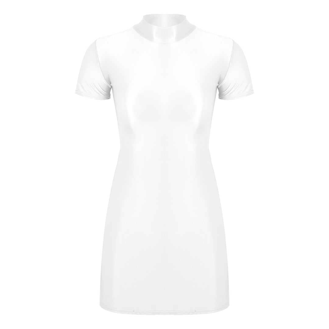 Signature Glossy Mock Neck Mini Dress For Tropical