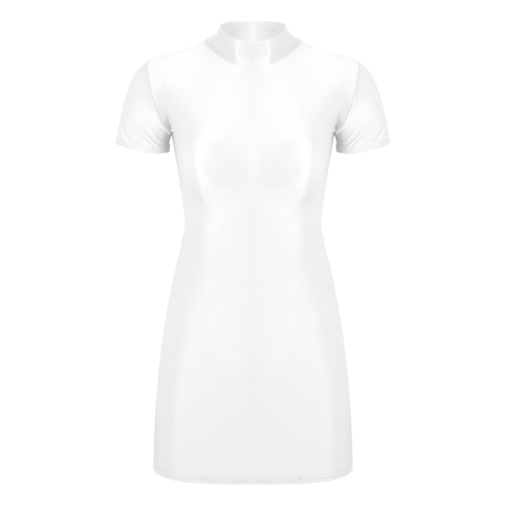 Signature Glossy Mock Neck Mini Dress For Tropical