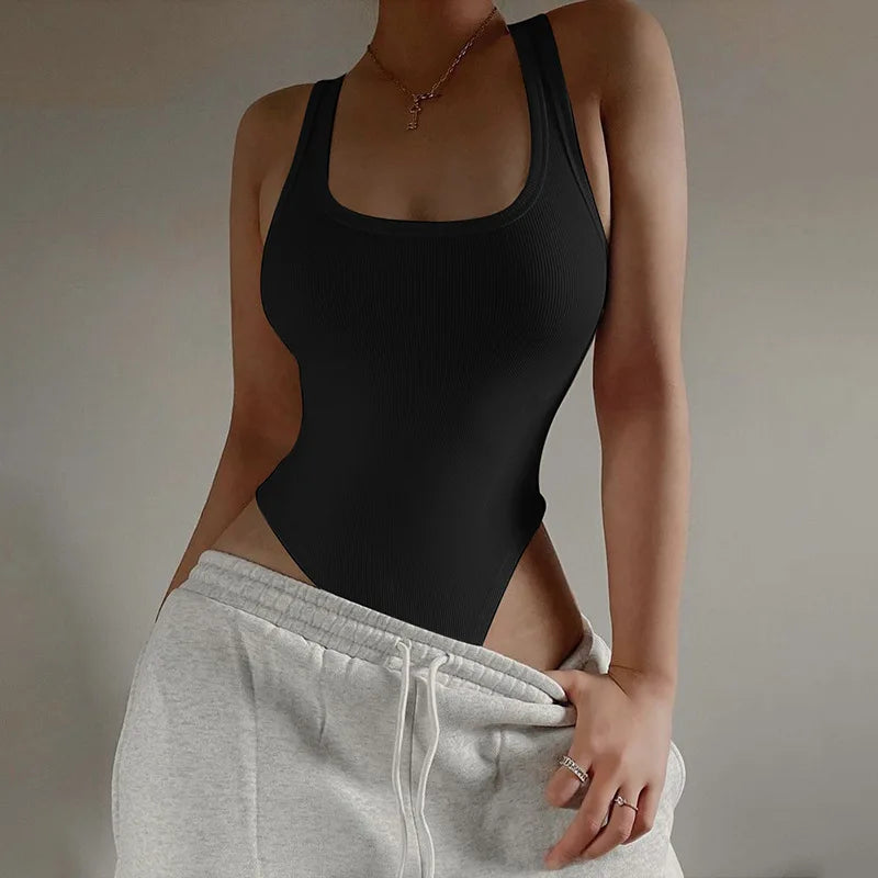 Wzijing Sleeveless Knit Bodysuit Off Shoulder