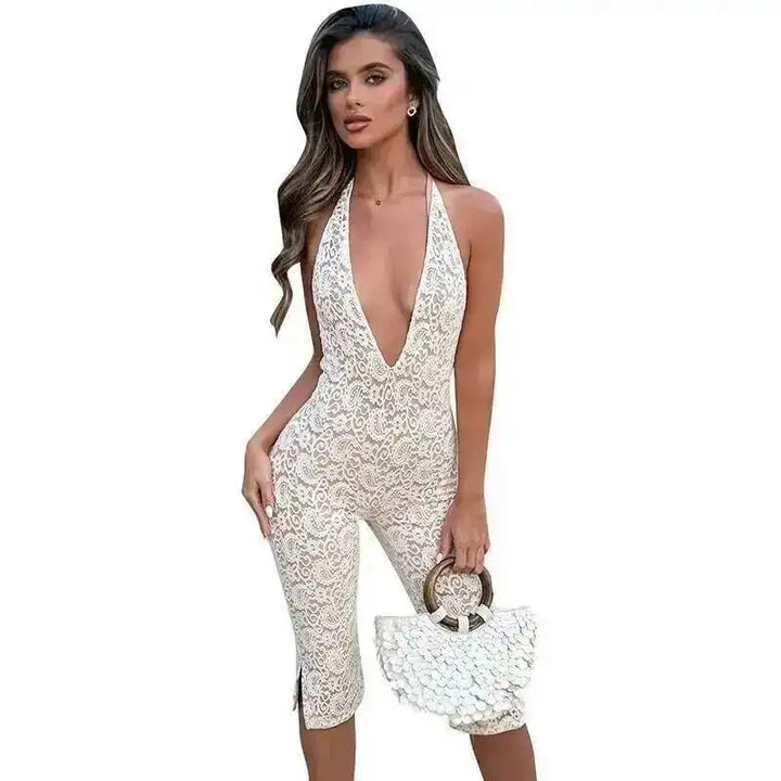 Avrilyaan Women S V Neck Lace Jumpsuit Exclusive