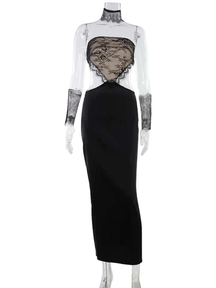 Hollow Out Strapless Lace Patchwork Bodycon Dress