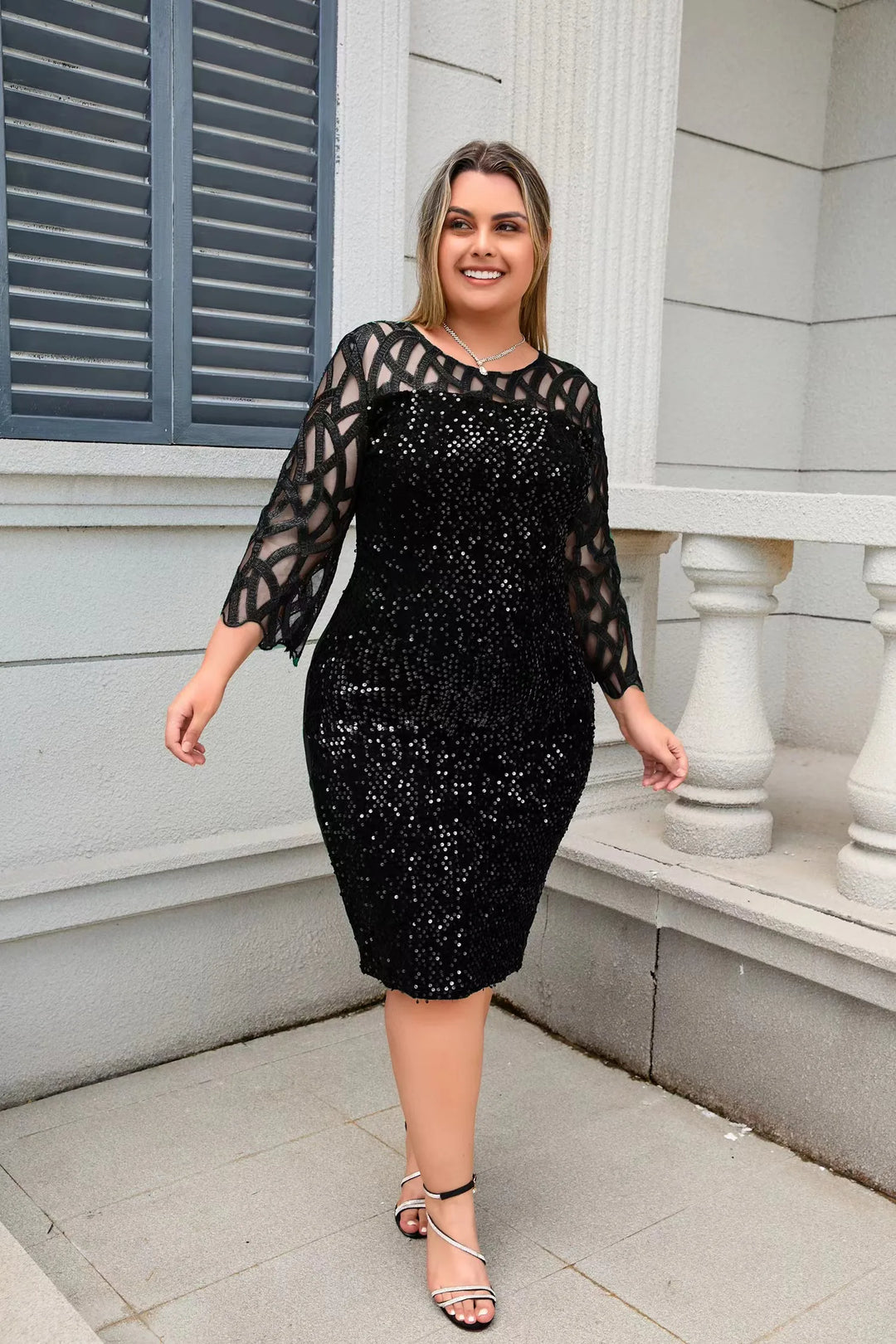 Elegant Plus Size Sequin Midi Dress For Women