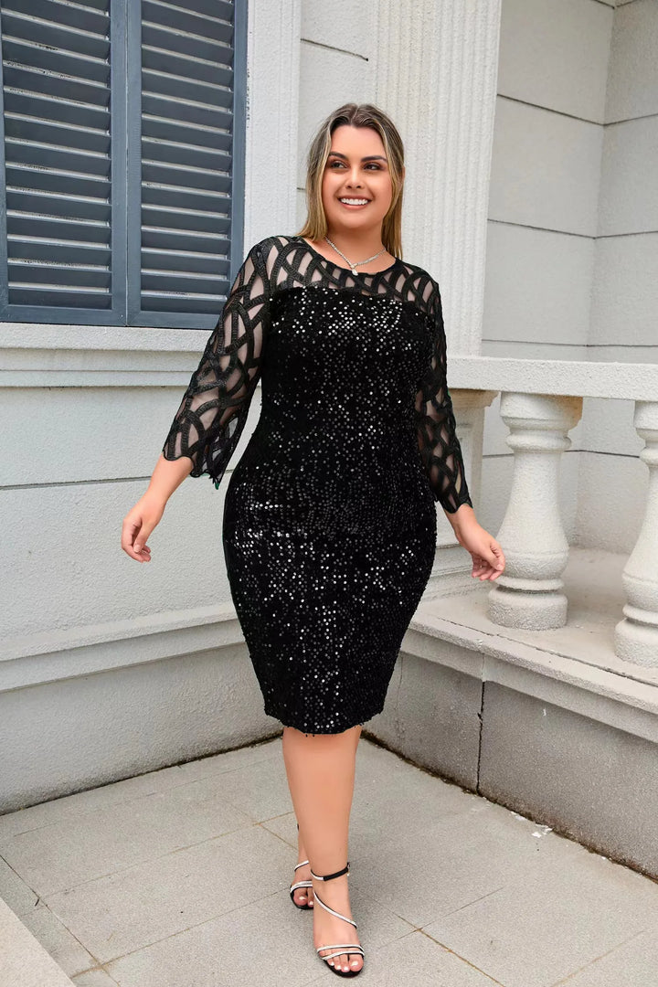Elegant Plus Size Sequin Midi Dress For Women