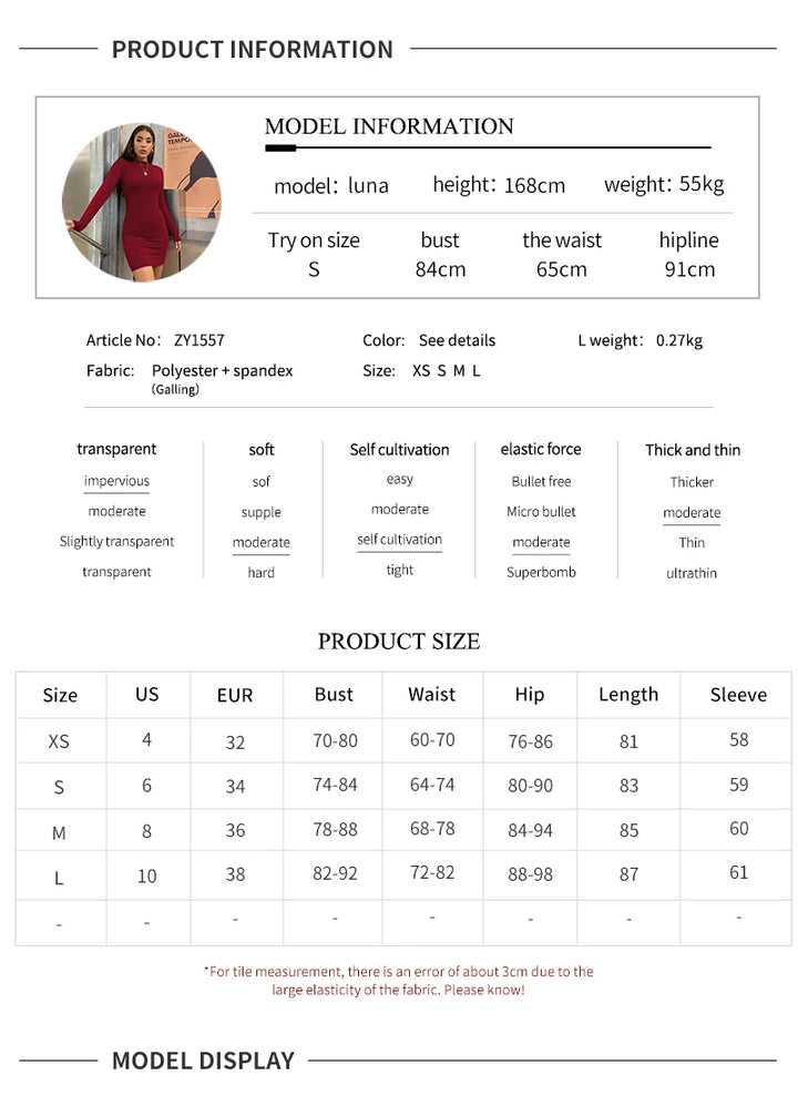 Premium Bodycon Turtleneck Dress High Stretch For