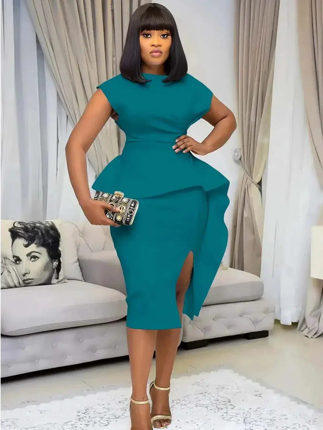 African Inspired Backless Peplum Bodycon Dress Party Outfit