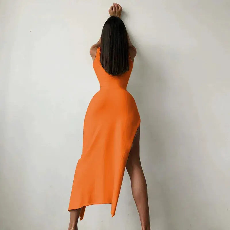 Y2k Sleeveless Orange Midi Women&