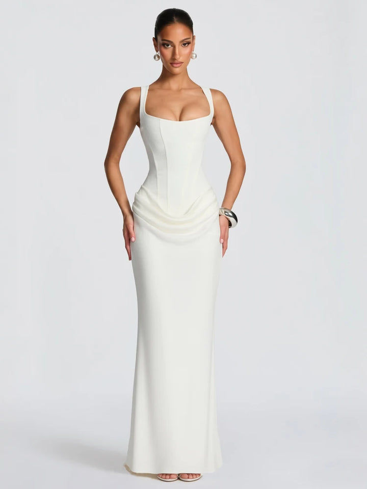 Elegant White Corset Maxi Dress For Party