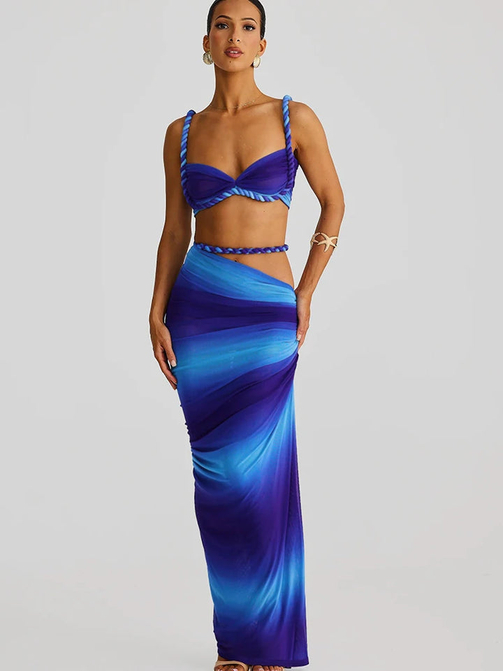 Chic Women Summer Vacation Set Pleated Crop Top