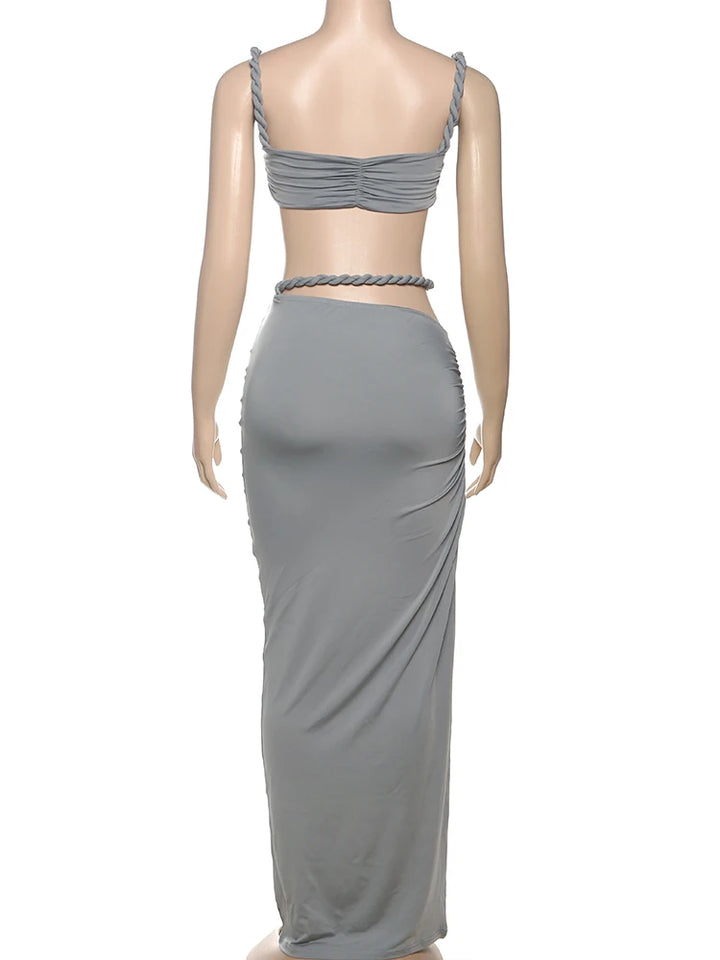 Chic Women Summer Vacation Set Pleated Crop Top