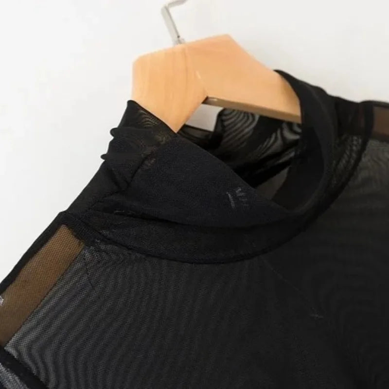 Stylish Mesh Bodysuit For Women See Through Long Sleeve