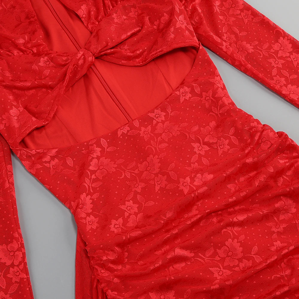 Vizziel Red White Mini Draped Tailored Sheath