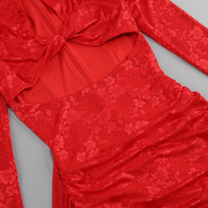 Vizziel Red White Mini Draped Tailored Sheath