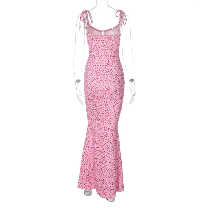 Floral Sleeveless Backless Lace Up Bodycon Maxi