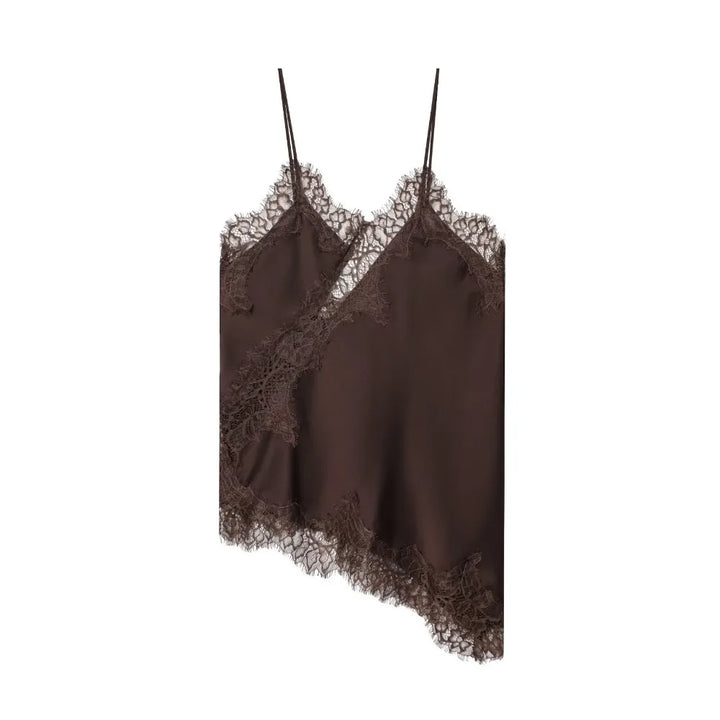 Elegant Asymmetrical Lace Lace Patchwork Top Sleeveless Backless Camisole Tops V Neck Sexy Lace Women tank top Summer Wear
