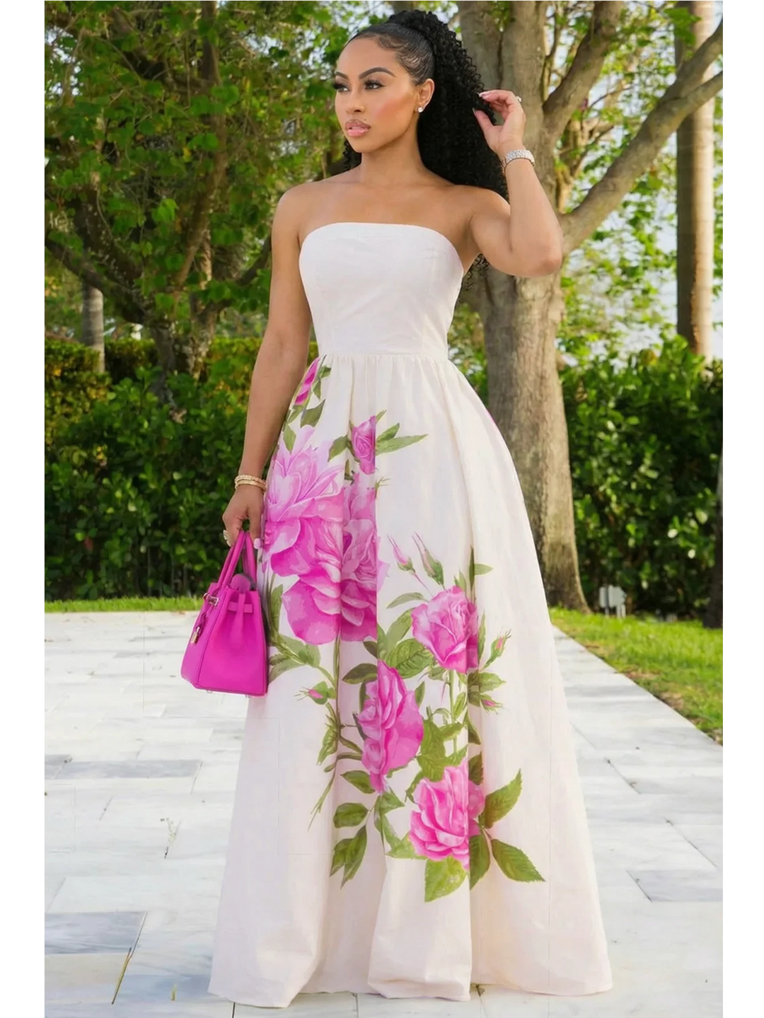 Floral Strapless Maxi Dress For Wedding Guest
